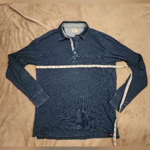 Faherty Beachwashed Indigo Dyed Long Sleeve Polo Medium Excellent